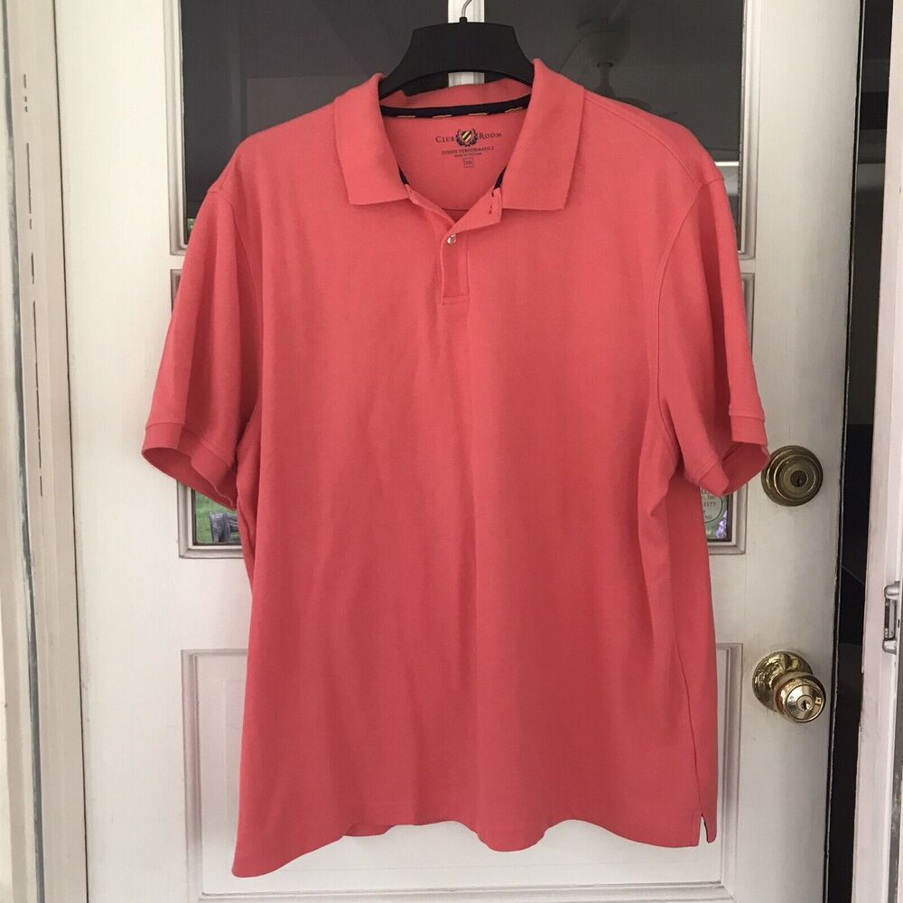 Club Room Mens Pique Polo Shirt Salmon Pink Size 2XL Stretch Cotton Blend EUC 